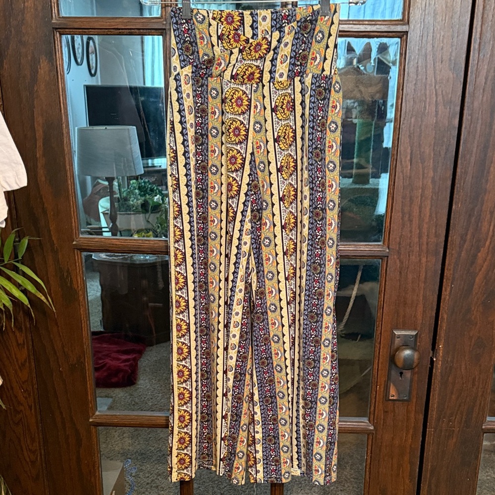 Womens‎ Boho Floral Striped Wide Leg Pants High Waist Crossover Pocket Small